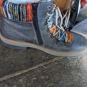 Rieker Felicitas Boot 10 Grey Lace Up Colorful